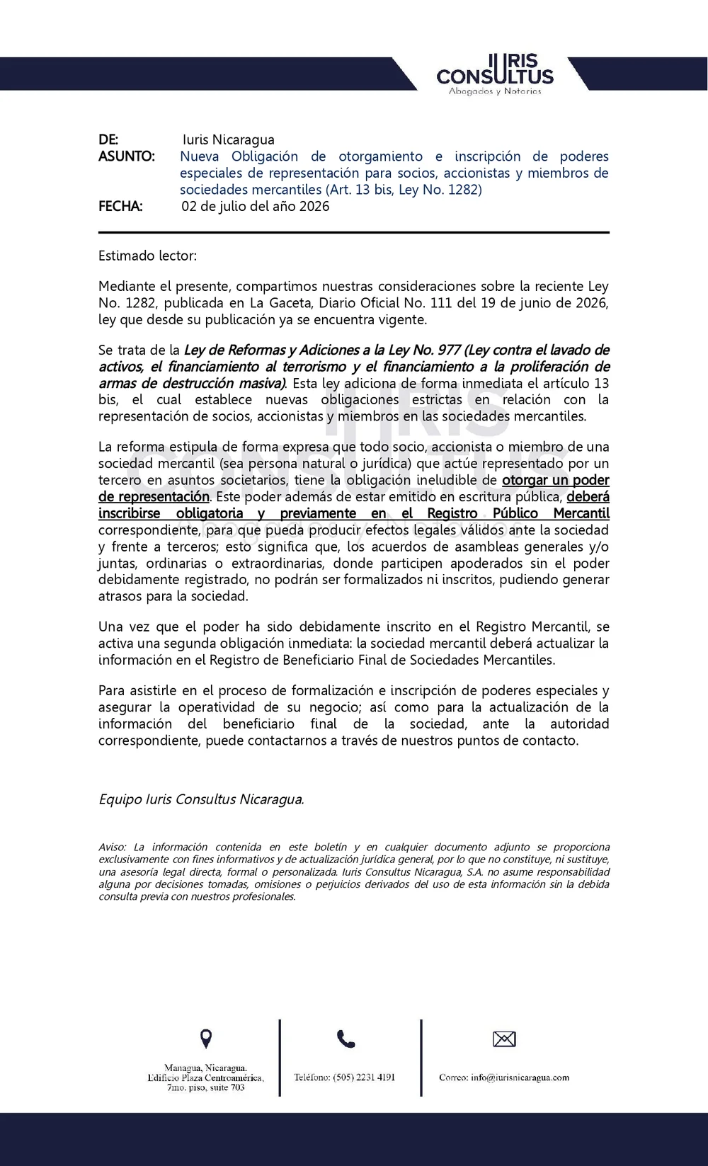 Dictamen legal de Iuris Consultus sobre la reforma a la Ley 977